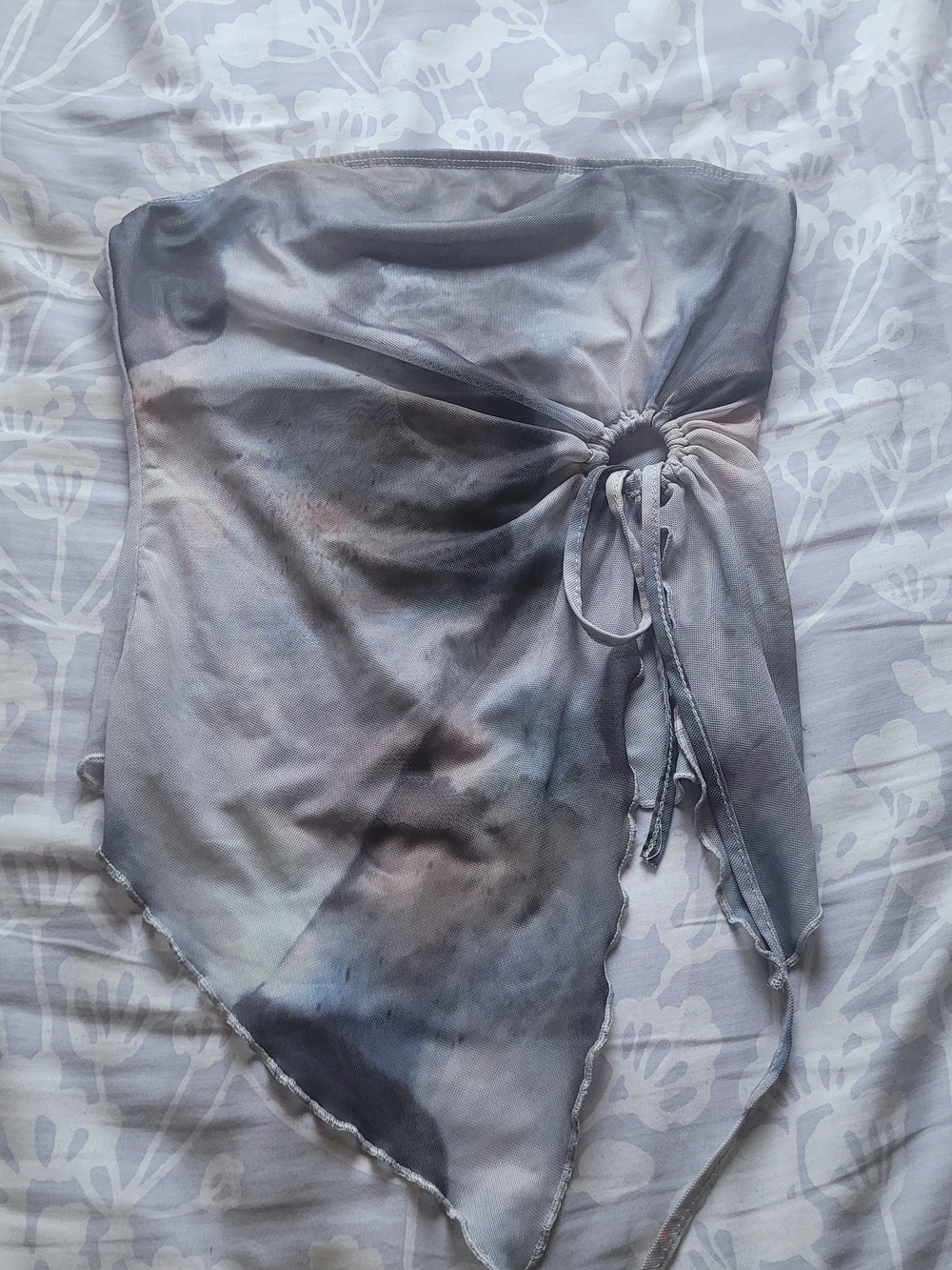 SHEIN Gray Tie-Dye Strapless Handkerchief Top